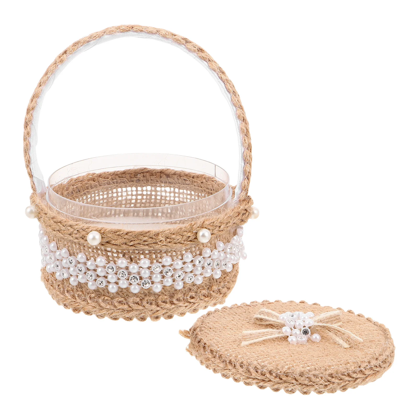 

Handmade Ring Flower Basket Jute Cloth Rustic Wedding Ceremony Decor Small Flower Basket Wedding Ring Holder Storage Box