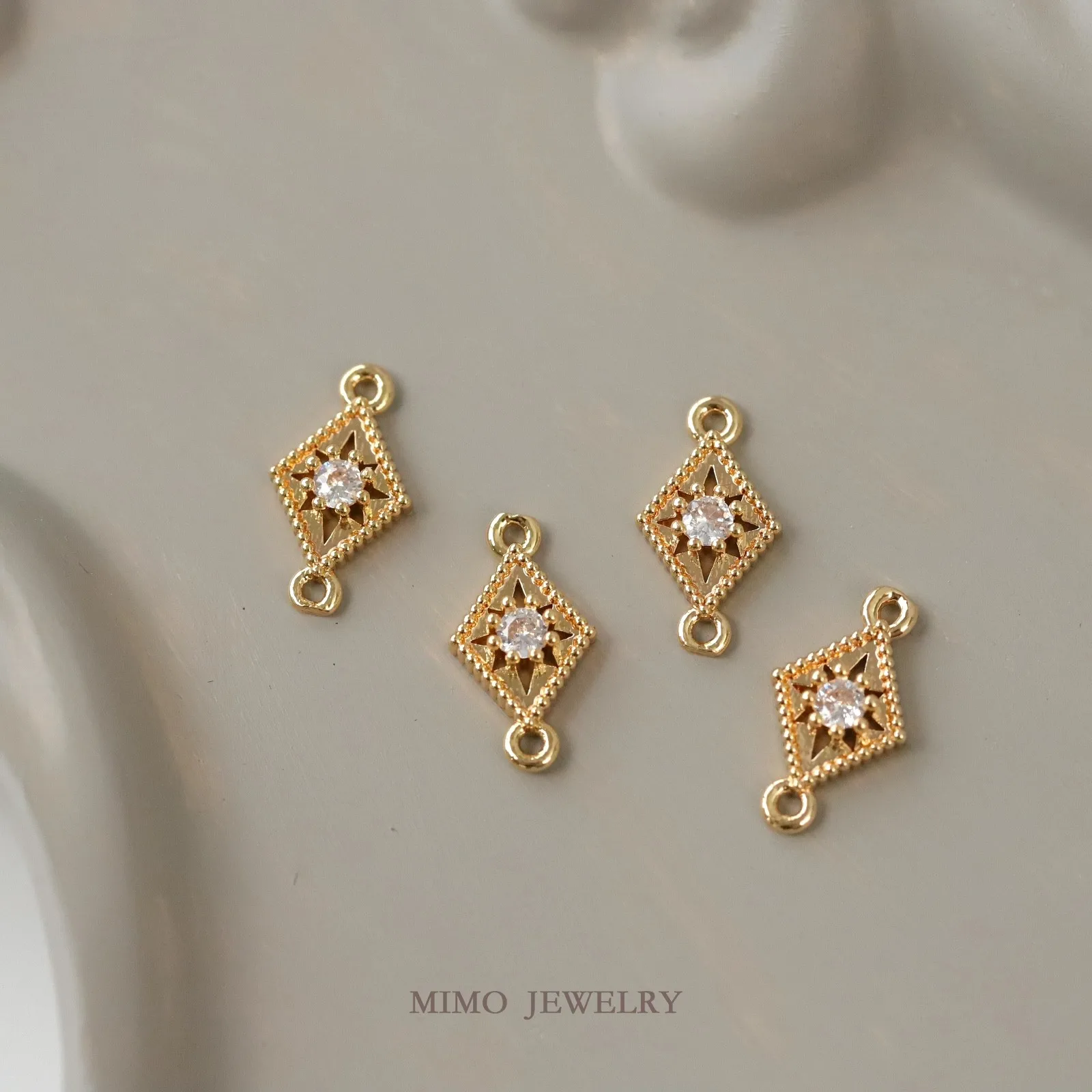 Zircon Diamond Hollow Octagonal Star Double Ring Double Suspension Charms Pendant Supplies DIY Hand Brass Gold Plated Accessorie