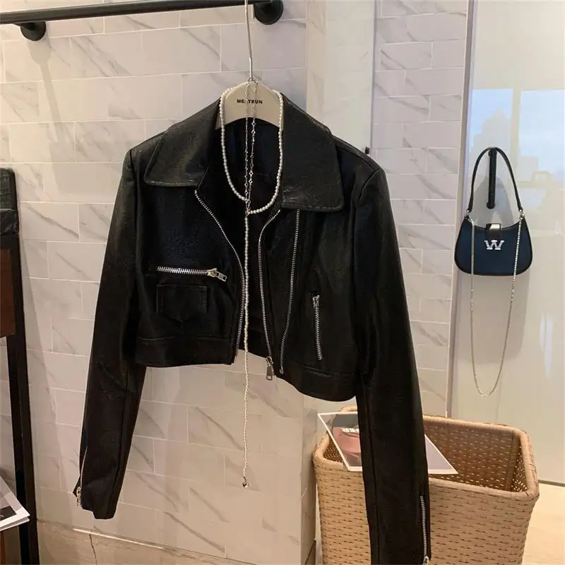 2026 New Leather Short Jacket Women Double Zipper Washed PU Leather Coat Versatile PU Leather Spring Autumn Locomotive Jacket