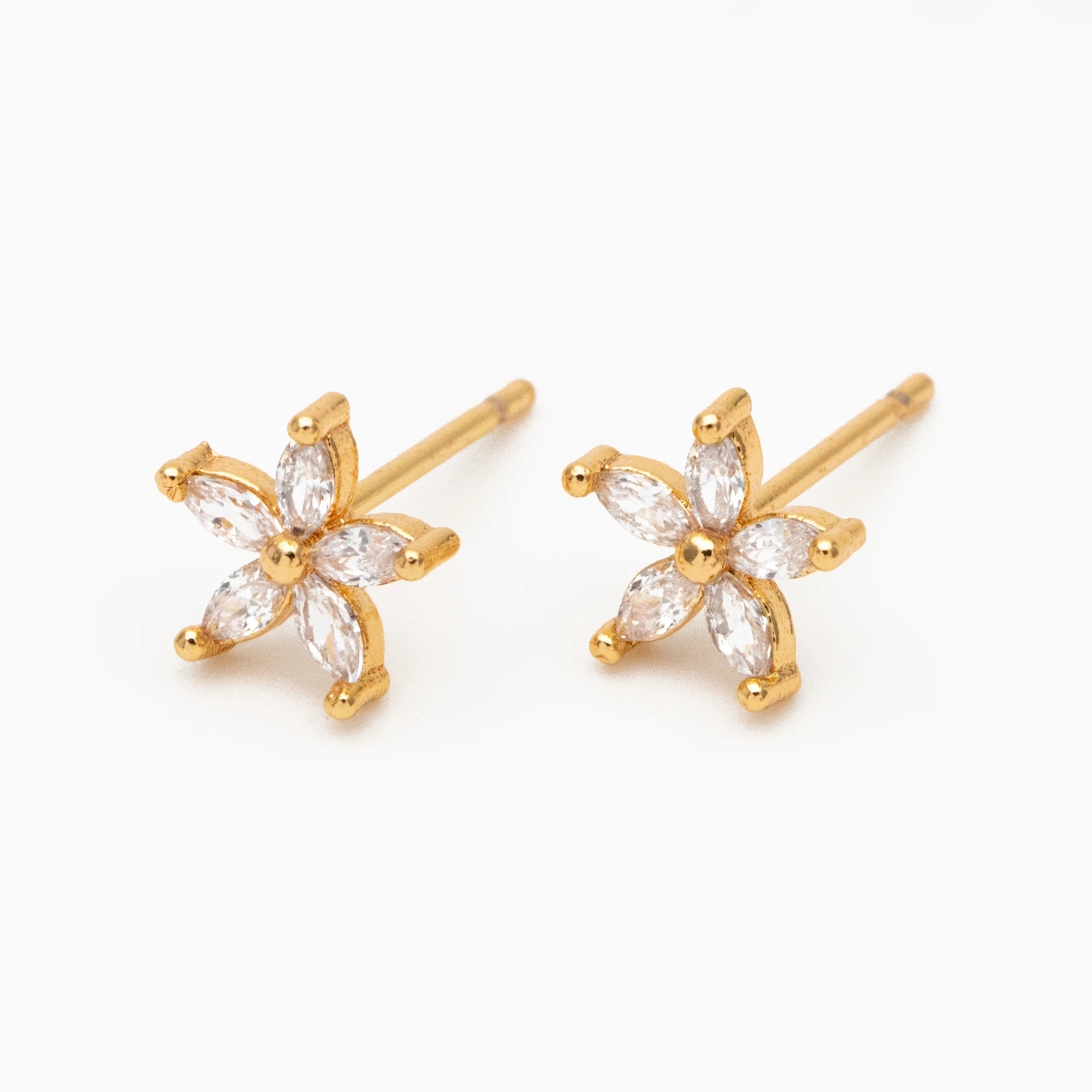 

10pcs Dainty CZ Pave Flower Ear Posts 7mm, Gold Plated Brass Stud Earrings, For Jewelry Making Diy Accessories (GB-3872)