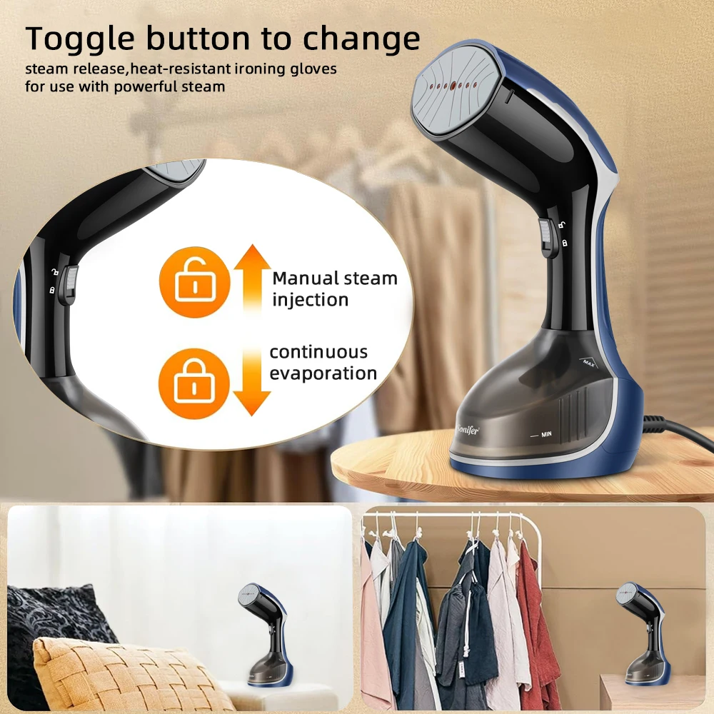 Portable Steam Hanging Iron 1500W Steam Maker Handheld Garment Steamer Overheat protection  Auto off with brush head included