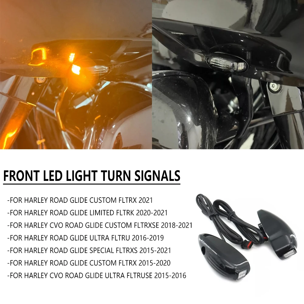 

For Harley CVO Road GlGloss Black LED Front Turn Signals for Harley CVO Road Glide Ultra Special Limited Custom 2014 -2023
