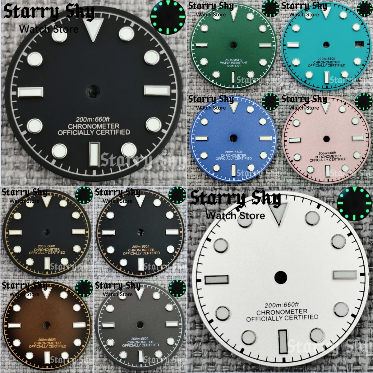 Starry Sky 29mm Black/White/Grey/Blue/Green/Pink/Brown Watch Dial With Green Luminous Fit NH35/PT5000 Movement Watch Accessories
