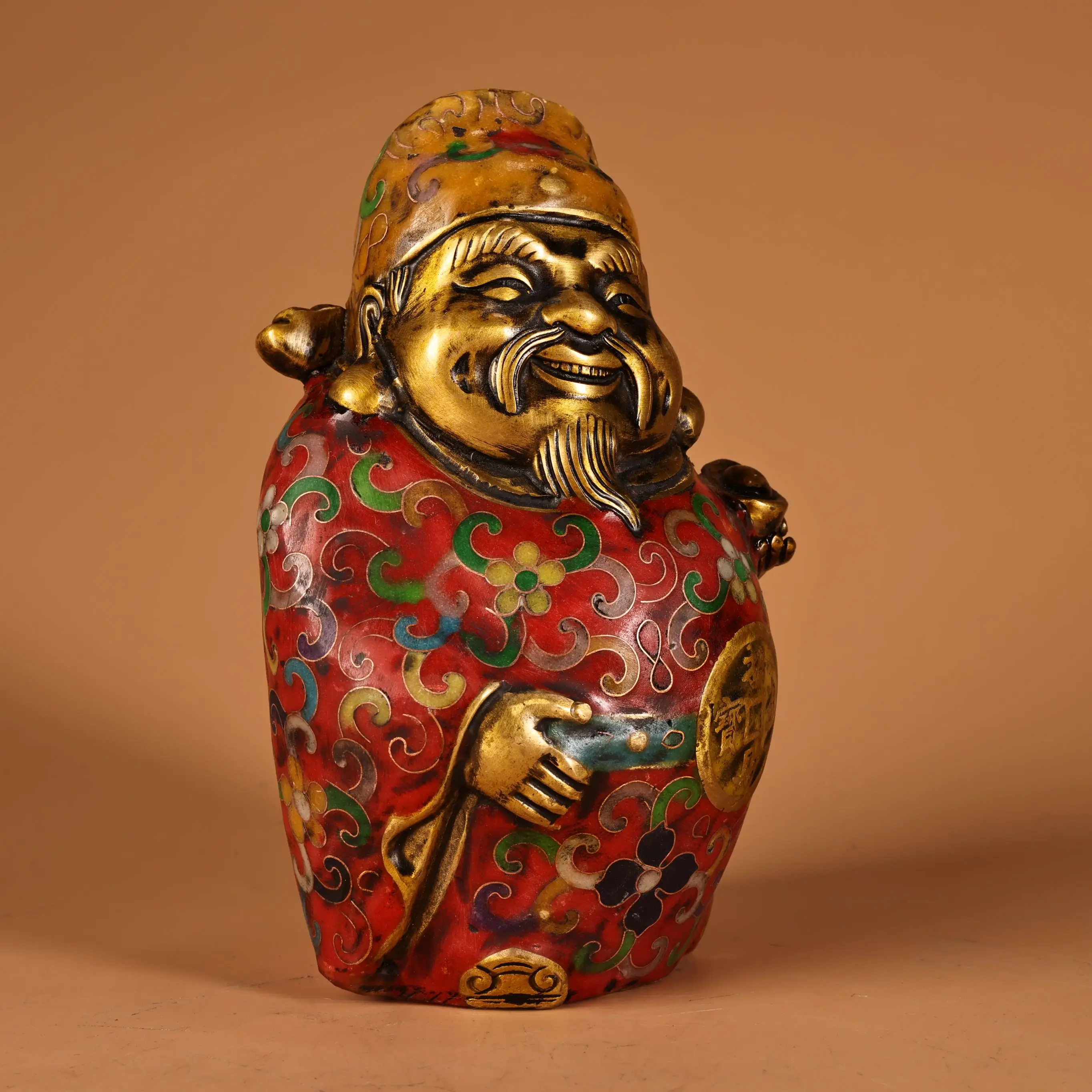 Old Bronze Cloisonne Enamel floral pattern Yuanbao Coin God of Wealth immortal landlord Rich people symbolize