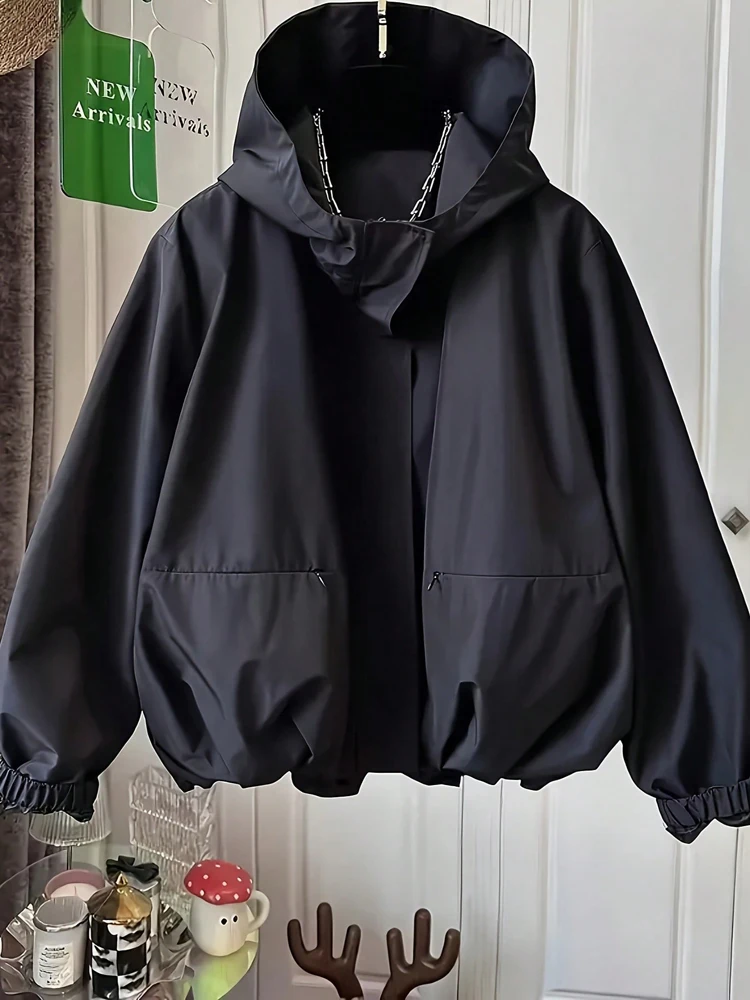 

Autumn/Winter Women's Warm Coat Solid Colour Loose-Fit Casual Hooded Zip-Up Long-Sleeved Jacket 2025 New Arrival