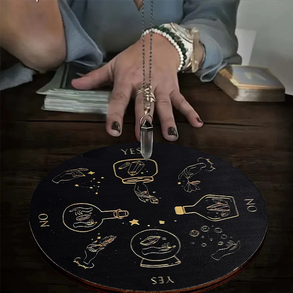 Laser-engraved Round Black Magic Crystal Pattern Divination Board Heat-resistant Coaster Game Props Yes or No Decision Disc Mat