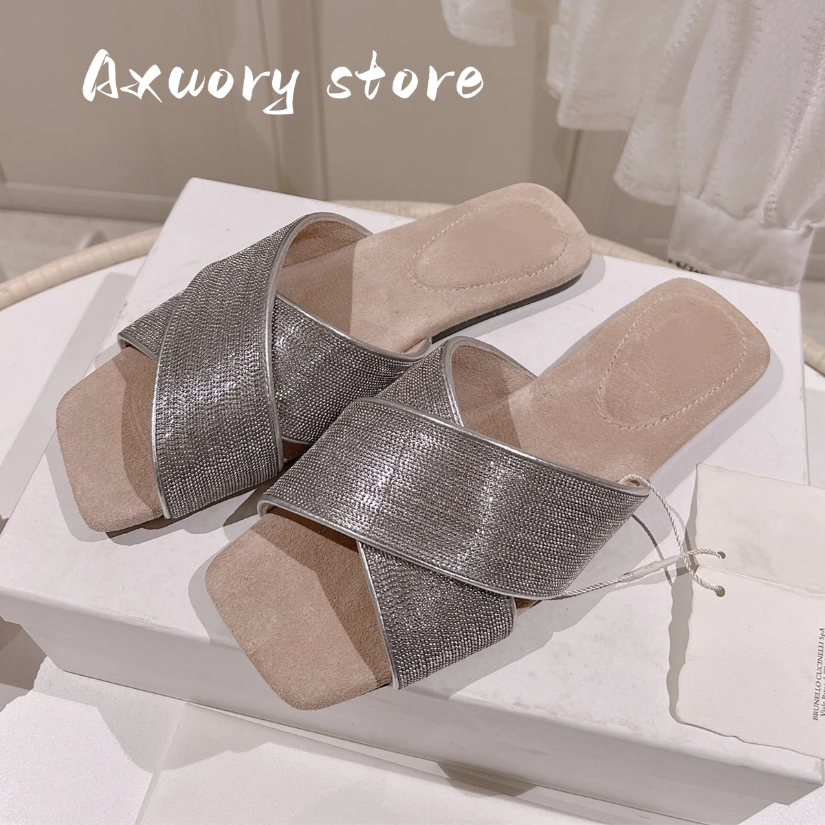 

Women's Slippers Suede Flats Slippers Women Slip On Peep Toe Mules Casual Daily Shoes Beach Shoes 2023 New