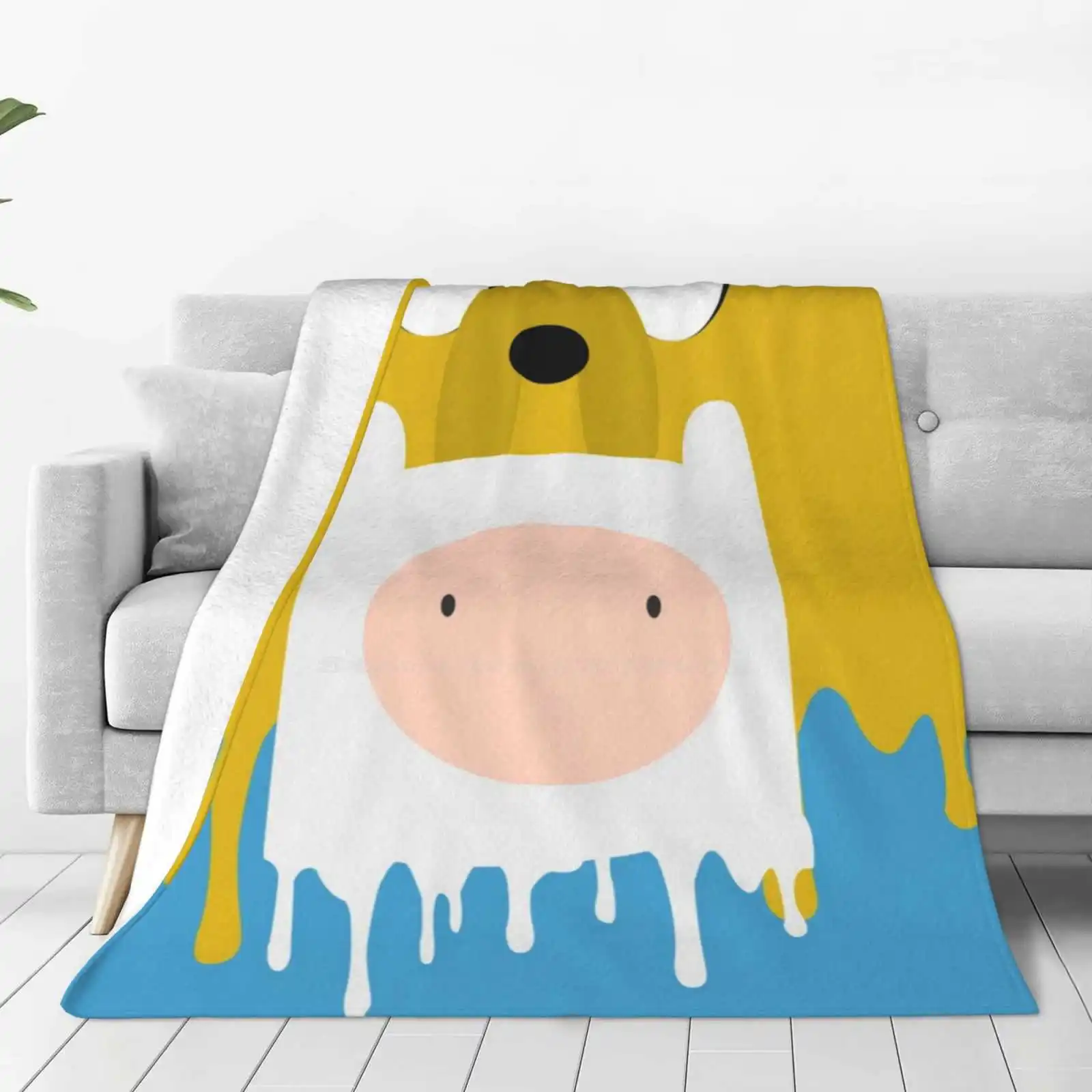 Finn N' Jake Splash Design New Selling Custom Print Flannel Soft Blanket Vector Finn Jake Adventure Time Splash Yellow Blue