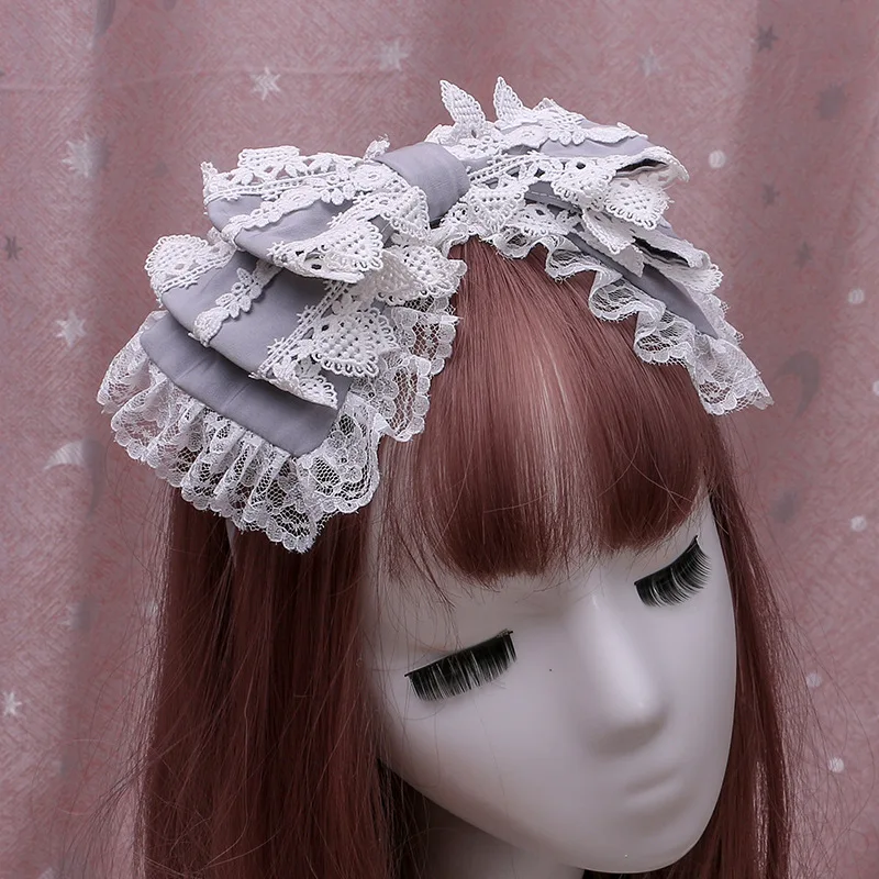 Accesorios de lazo de tres capas para niñas, diadema clásica con lazo de encaje, Aro para el pelo Kawaii, tocado de Cosplay de cómic Con con volantes