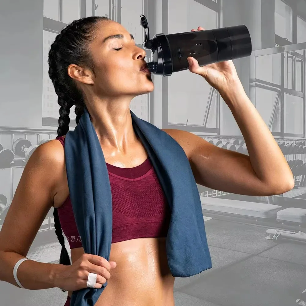 Portable 3 Layers Shaker Bottle Plastic Protein Powder Mix Cup Multifunctional Sports Water Bottle for Gym Exercise