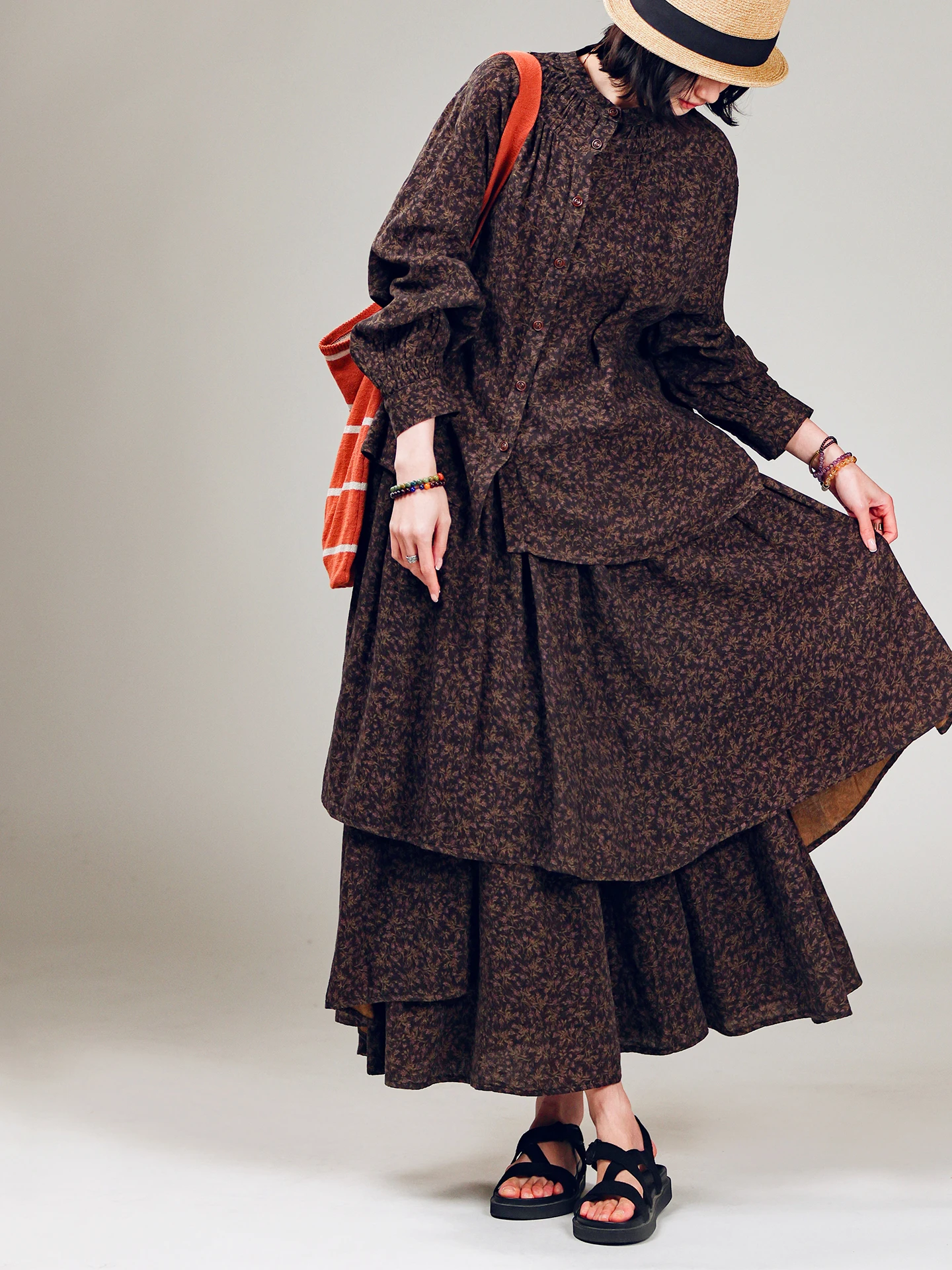 

Elastic Waist Long Skirt Three Layers Overlap Deconstruction Asymmetrical Spring Summer Women's Cotton Blend A-Line Skirt
