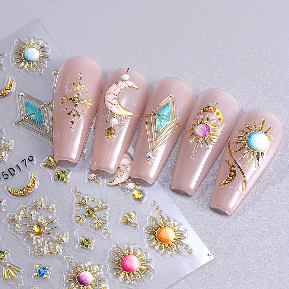 قطعتان من ملصقات الأظافر البوهيمية على شكل نجمة وقمر، سهلة الاستخدام لتزيين الأظافر بنفسك والهدايا وتصفيف مكياج الحفلات والزفاف #6