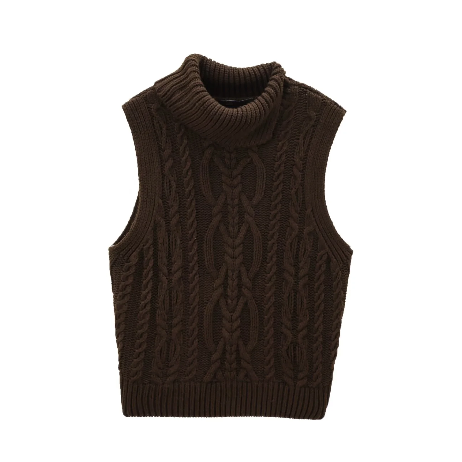 Tangada Women 2024 Fashion Turtleneck Twist Knitted Sweater Jumper Sleeveless Female Pullovers 3H0829