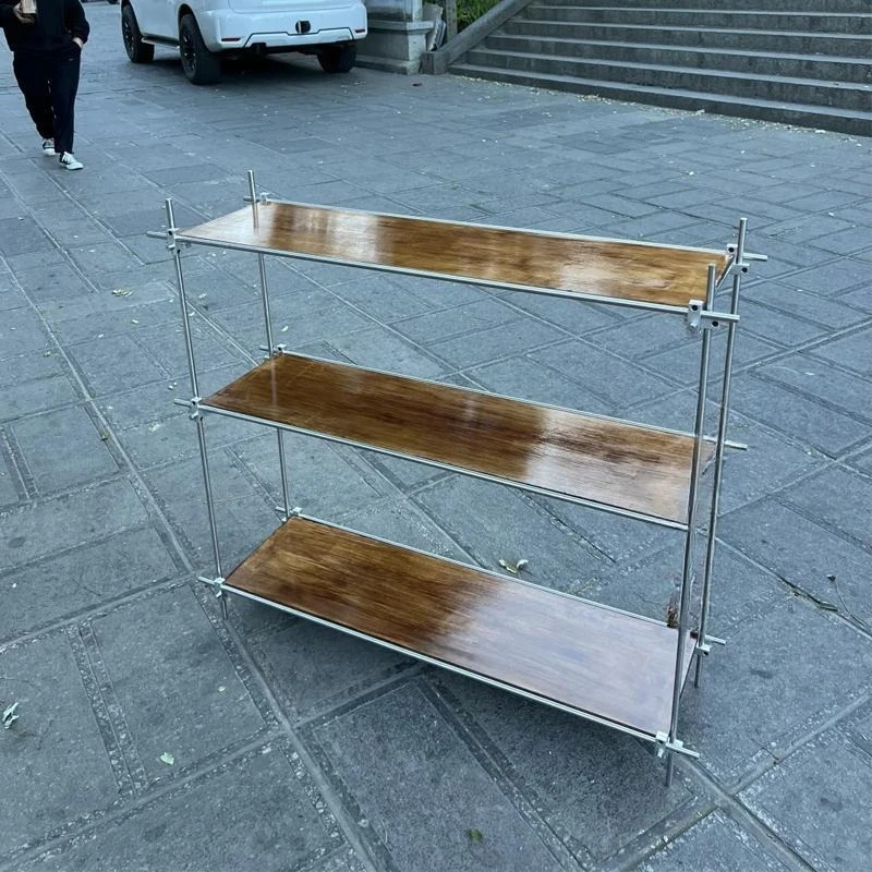 Stainless steel optical axis household multi-layer storage rack floor bookshelf multi-functional wooden shelf display shelf