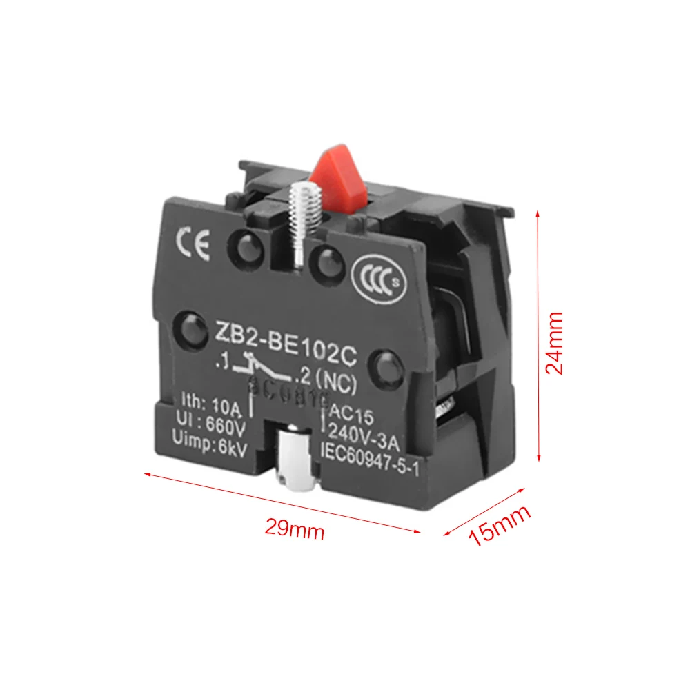 5PCS Self Reset Button Switch 10A 600V ZB2-BE101C/BE102C Normal Open Close NO NC Push Button Joystick Switch