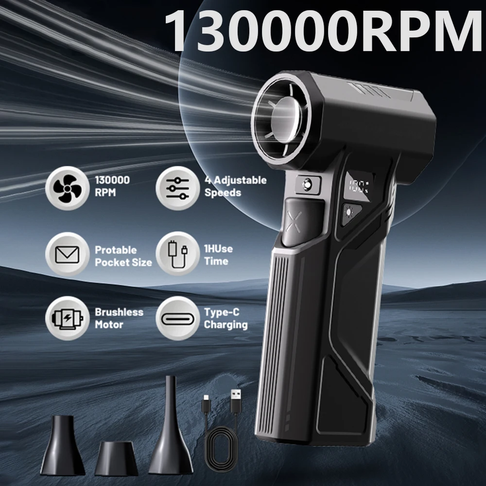 

New 130,000RPM Violent Mini Air Blower with 3 Nozzles High-speed Brushless Jetdry Turbo Fan Infinitely Variable Speed Hair Dryer