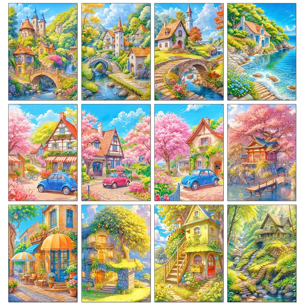 Rural Landscape Diamond Painting Full Square Rhinestone Mosaic Embroidery Sales 2024 New Series Bedroom Restaurant Decoration