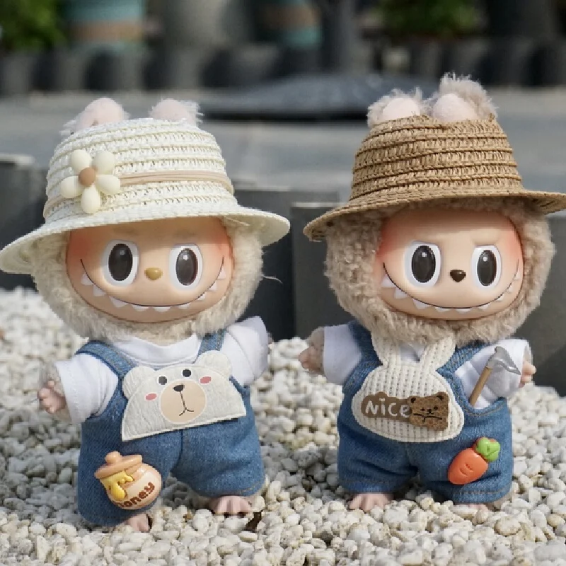 

Suitable for 17cm lap-brook-style clothes Cute bear and rabbit-themed outfit Denim belted pants set. Wearing it.