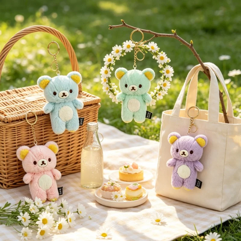 In Stock Plush Bear Keychain Cute Soft Stuffed Bear Pendant Sherbet Series Multi Color For Bag Backpack Decoration Toy Gift