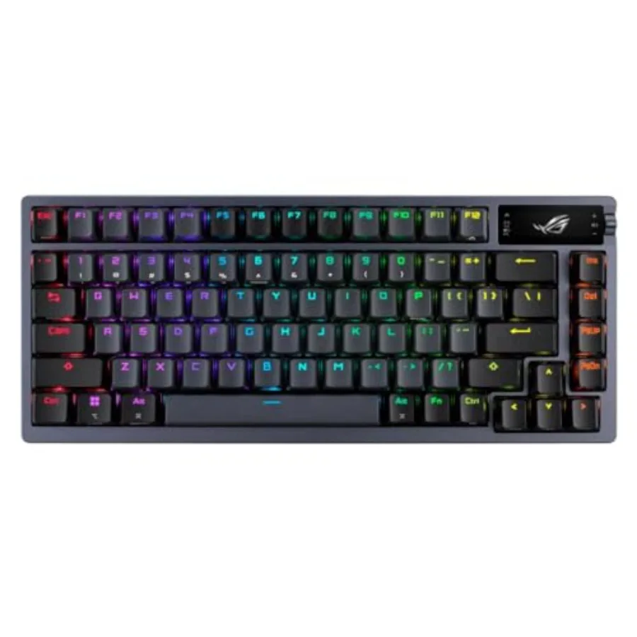 

Gaming keyboard for PC/Mac 75 TKL PBT keycaps tri-mode wireless hot-swappable pre-lubed ROG NX switches RGB lighting OLED displ