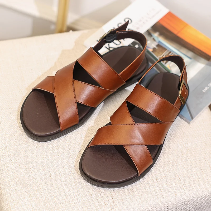 Newest Design Summer Men Real Leather Casual Shoes Outdoor Flats Sandals Men Vietnam Slippers Beach Travel Flip Flops Black