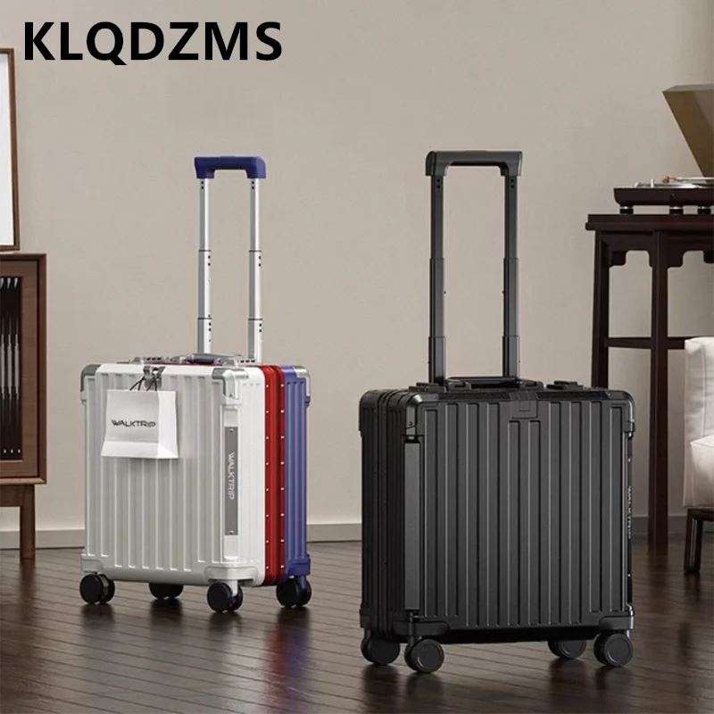 

KLQDZMS Handheld Travel Suitcase Small Aluminum Frame Boarding Box 18 Inch ABS+PC Trolley Case Women's With Wheel Luggage Bag