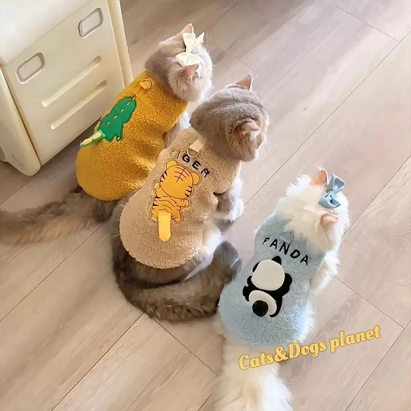 

Thick and warm cat clothes for pets in autumn and winter, Cute Schnauzer puppies, Blue cat towing sweatshirts, Fleece jackets
