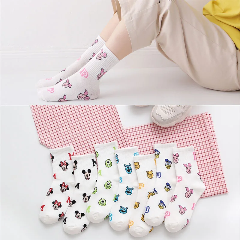 

Disney Anime Socks Mickey Mouse Minnie Mouse Sock Daisy Donald Duck Print White Funny Ladies Socks Cute Cartoon Girl Casual Sock