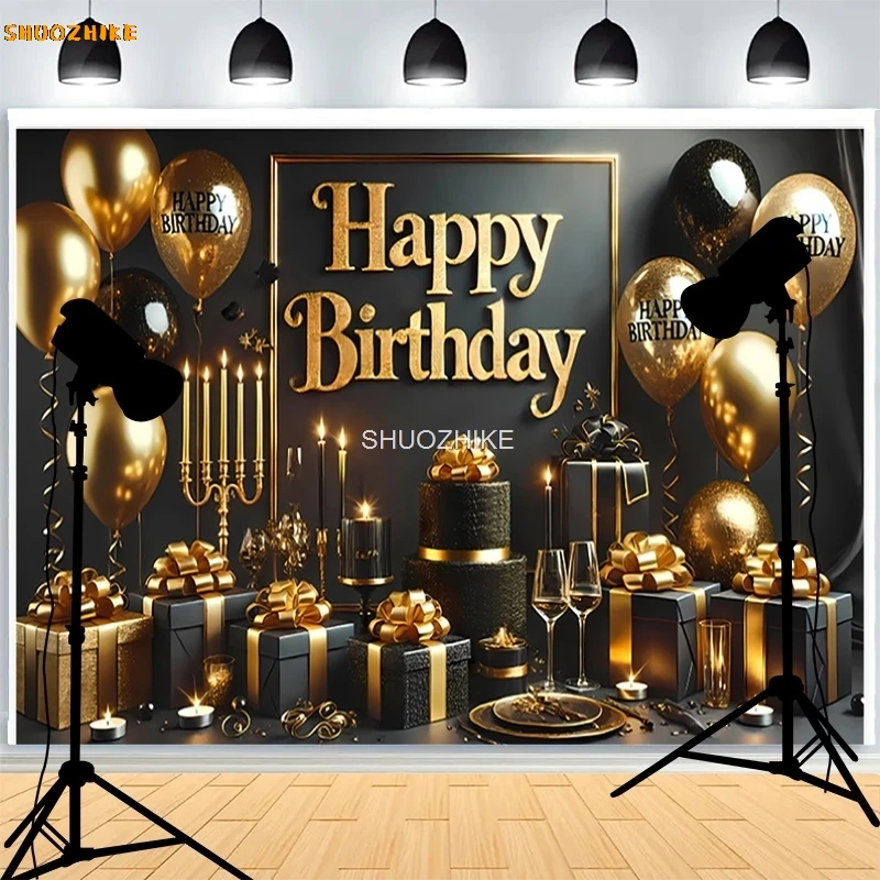 Black Gold Series Crown Photography fondali puntelli Banner per servizio fotografico palloncino festa di compleanno Studio fotografico sfondo BD-02