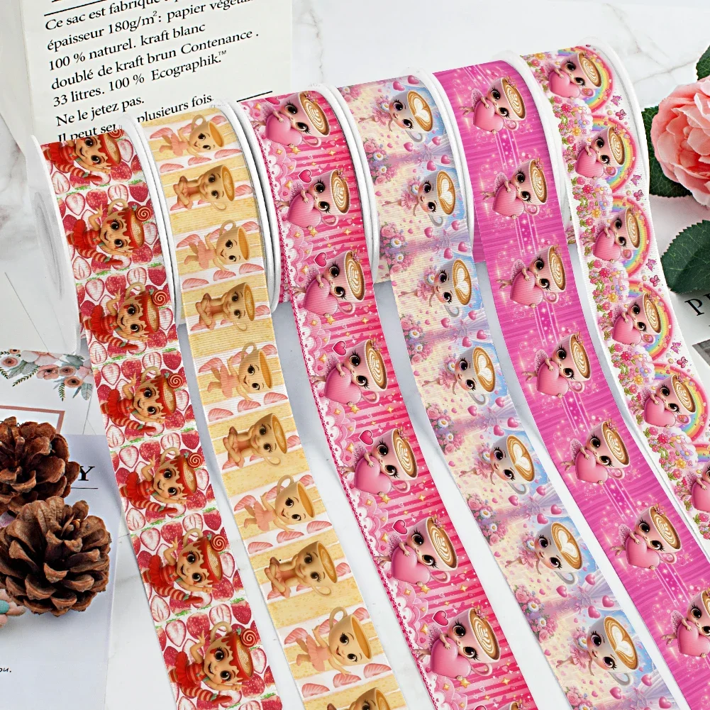 

Coffee Cup Girls Cartoon B C Pattern Grosgrain Ribbons Satin Ribbon for Cheer Bows DIY Girl Hair Bows Gift 5yards