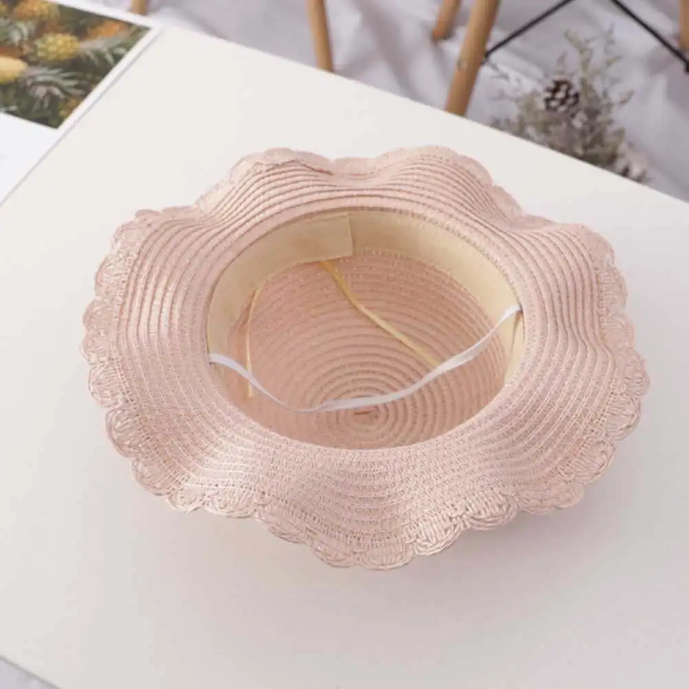 1Set Princess Role Play Straw Hat Kids Pink 54Cm Sun Protection Outdoor Breathable Beach Cap Adorable Crossbody Bag