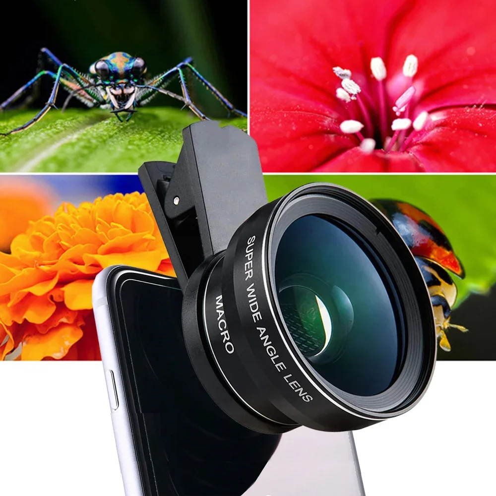 

15X Макрофонный объектив HD-камеры 0,6X Суперугольный объектив для iPhone 13 12 11 Pro MAX Samsung Xiaomi Huawei Объектив для камеры мобильного телефона
