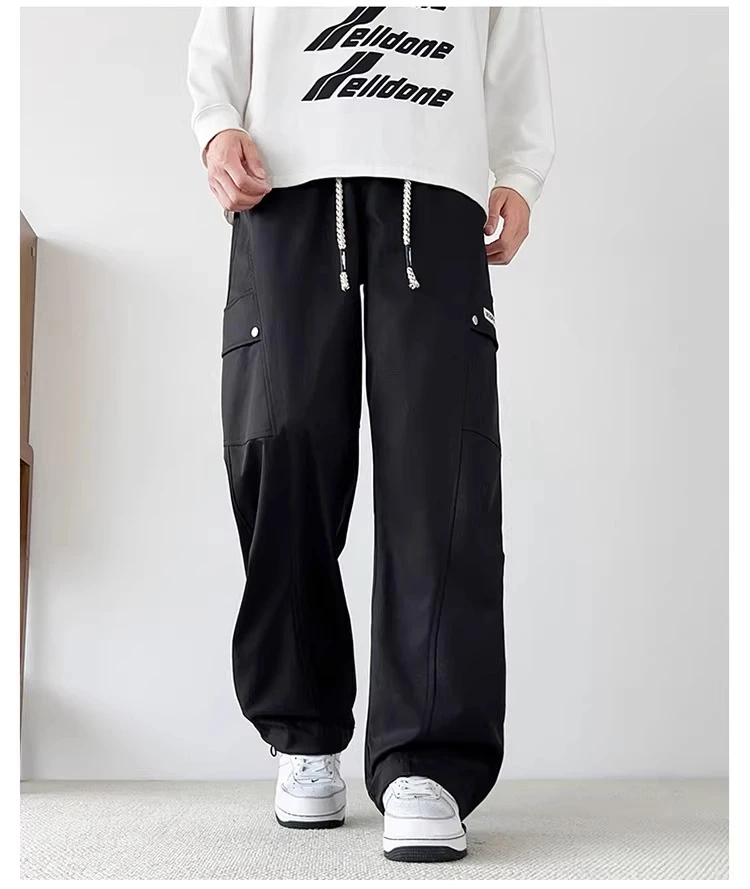 2025 Spring and Autumn American Style Tie-Dye Men's Black Cargo Pants Plus Size High Waist Straight Loose Casual Apricot Pants