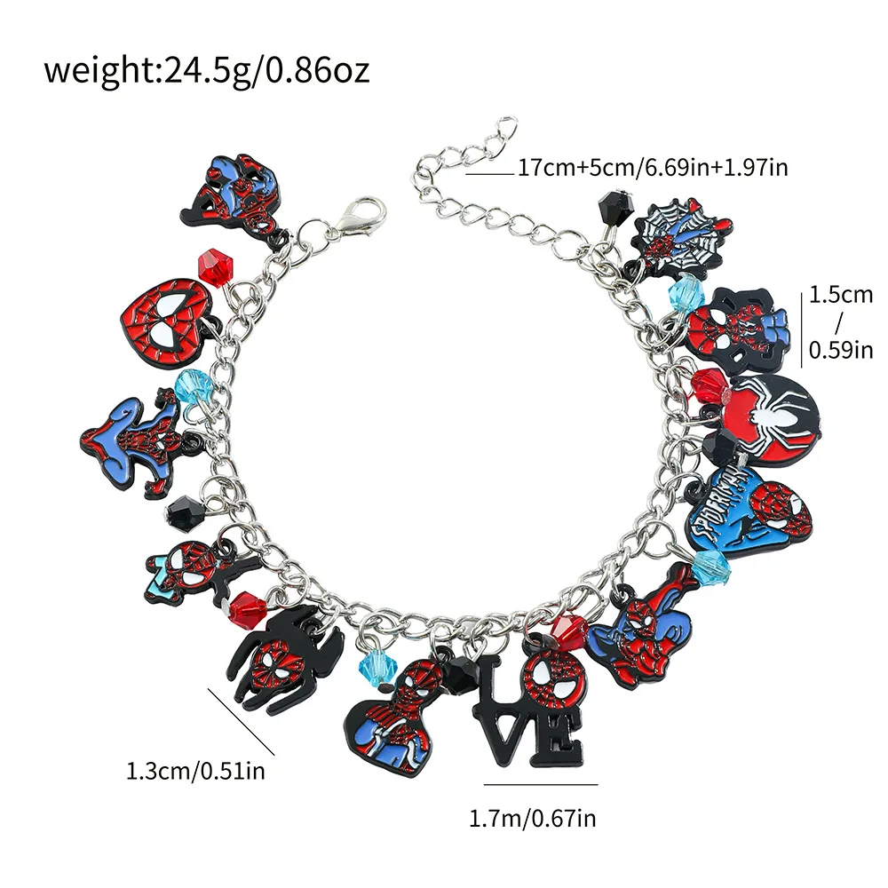 Marvel Spiderman Bracelet for Women, Multi-Element Love Heart Jewelry, Silver Color, Fashion Pendant, Wholesale