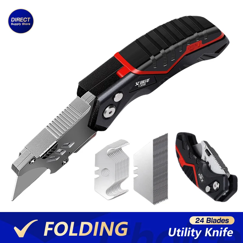 Folding Knife Replaceable Utility Knife for Cable Cartons Carboard Boxes Cutter Handle Knife Blades Outdoor Hand Tool 