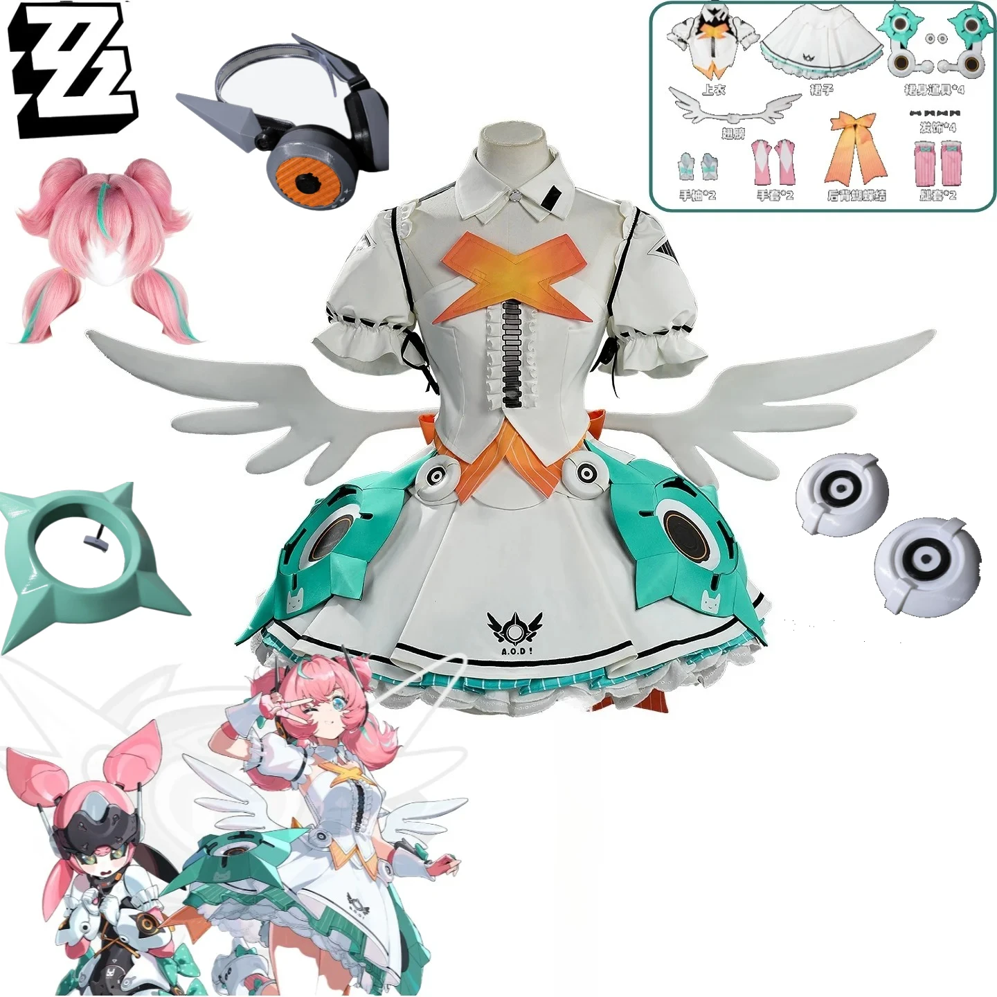 

Zenless Zone Zero Aria Cosplay Aria Joe Delusional Angel Idol White Gothic Lolita Full Set with Wings Wig for Halloween Outfit