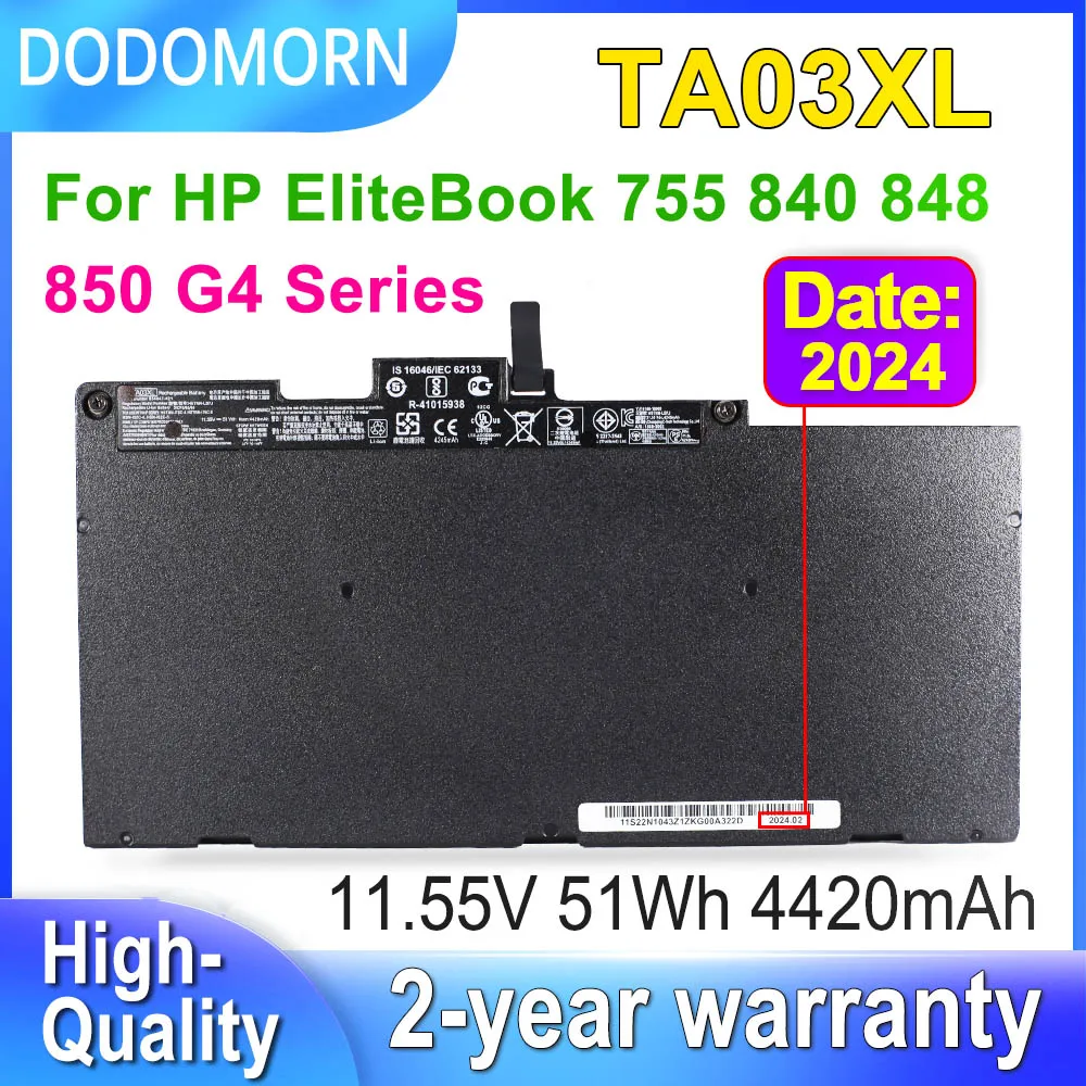 

DODOMORN TA03XL For HP EliteBook 840 G4 Battery 755 848 850 g4 Series Laptop Batteries HSTNN-LB7J HSTNN-LB7L 11.55V 51Wh 4420mAh