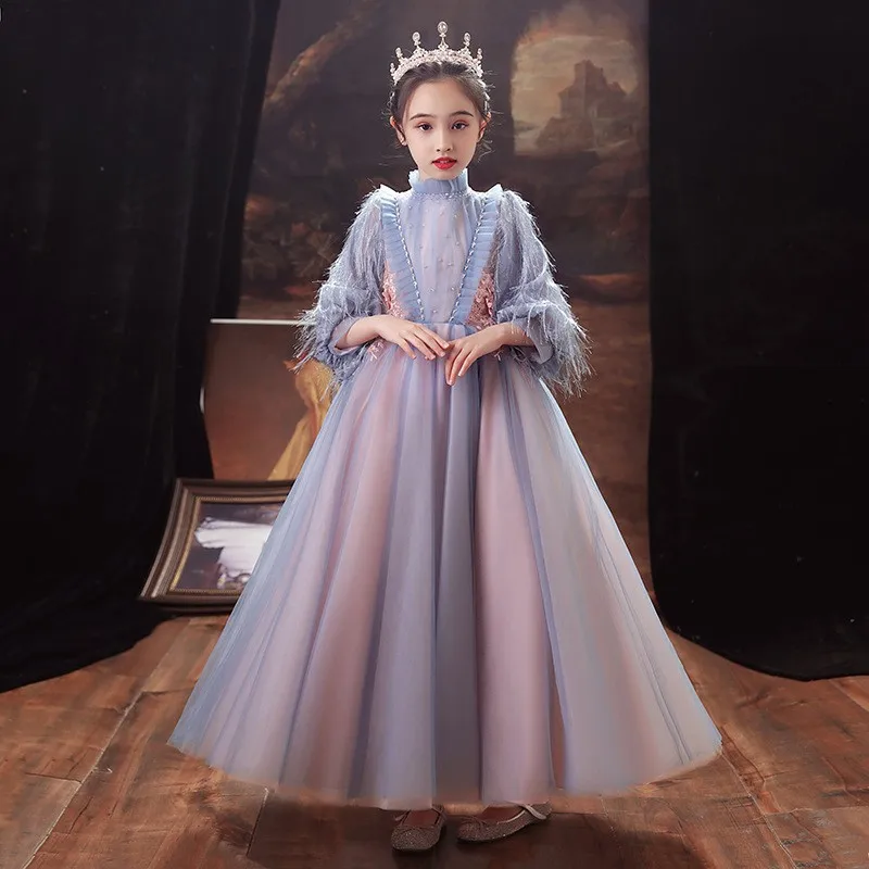 Winter Kids Birthday Party Wear Dresses for Girls First Communion 3 To 6 12 Year Formal Child Luxury Gowns Thick Warm Long Dress