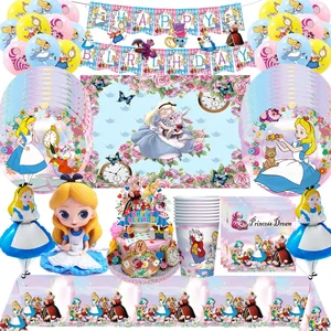 ディズニーアリスインワンダーランドパーティーサプライズバルーンカッププレートナプキンズテーブルウェアベビーシャワーバースデーパーティーの装飾 6つの最高のセールスパーティーの装飾不思議の国のアリス-3