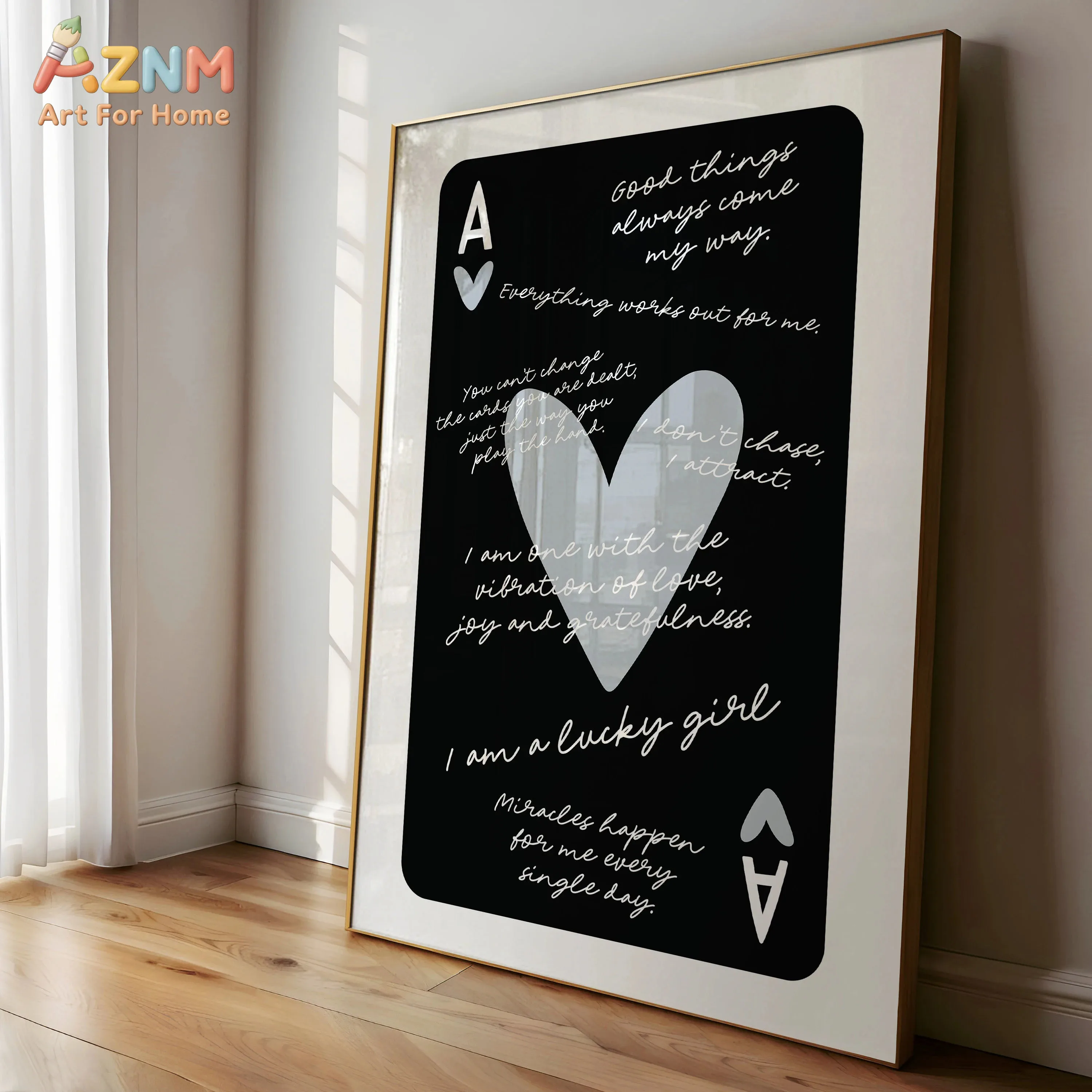 AZNM Ace of Spades Feeling Lucky Canvas Wall Art, Retro Playing Card Quote Print Poster, Unframed Minimalist Poker Game Room Ill view 4