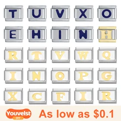 Youvelst Retro Charm Bracelet 26 Letters A-Z Italian Charm Links Fit 9mm Bracelet Stainless Steel DIY Jewelry Making