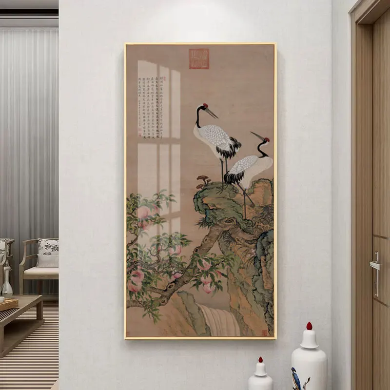 

Chinese Style Canvas Print Pink Peach Blossom Birds Flowers Porch Ornament Wall Picture Painting Poster Hallway Room Home Décor