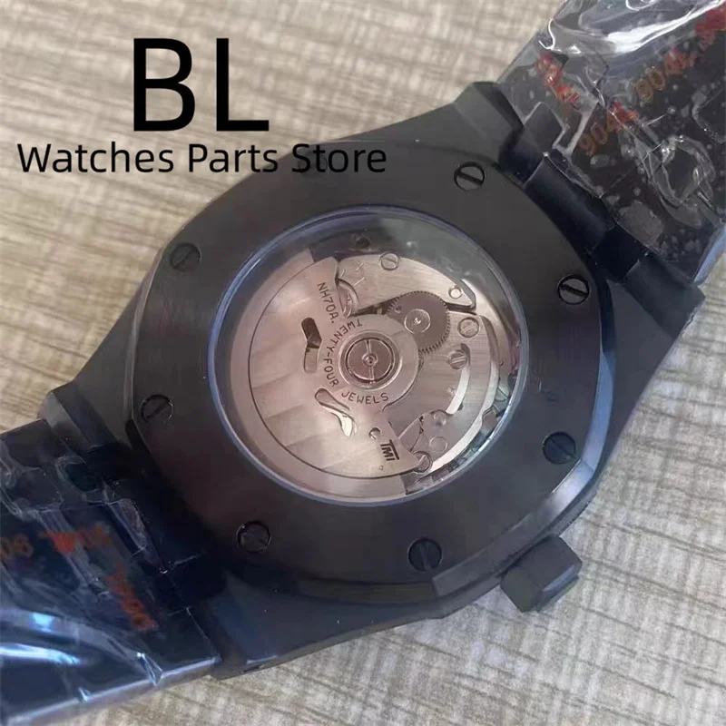 BLIGER 41mm NH70 Watch Hollowed Out Dial Sapphire Crystal With Green Luminous NH70 Automatic Mechaninal Movement Waterproof