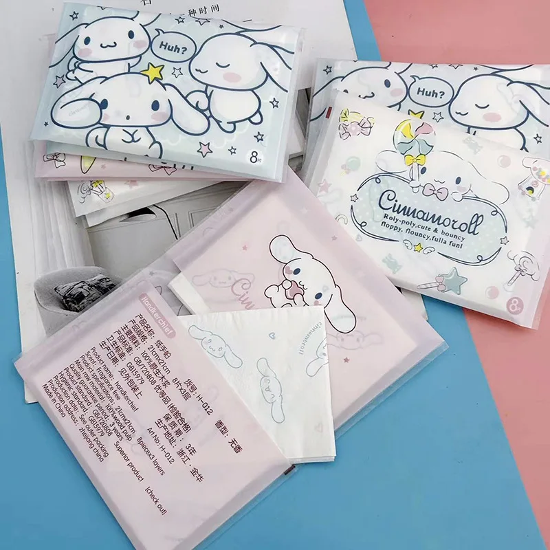 Sanrio Printed Handkerchief Paper Hello Kitty Cinnamoroll Kuromi Owel Pocket Bag Facial Tissue Toilet Paper Colored Napkins Gift