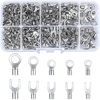 320 PCS Non-Insulated Copper Wire Crimp Terminals Connectors Kit Ring & Fork U Shaped O Shaped Cold Pressed Bare Terminals