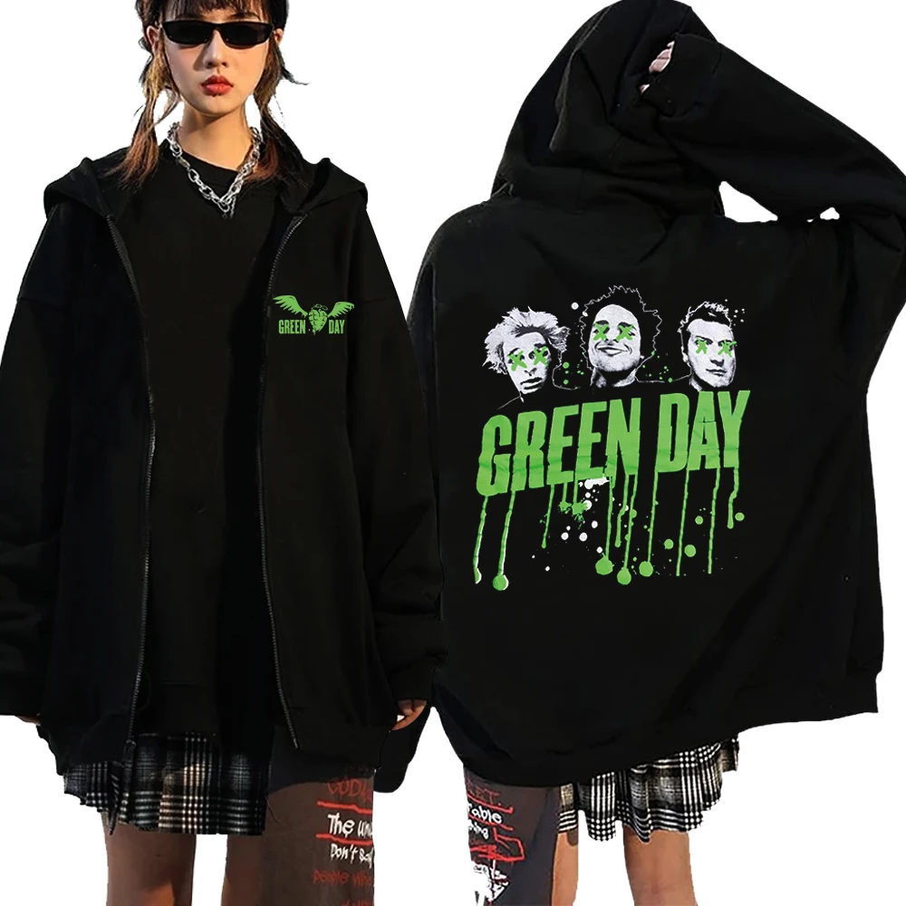 Hot Green Day Saviors Band  2024 Tour Zipper Hoodie Harajuku Hip Hop Pullover Tops Sweatshirt Streetwear