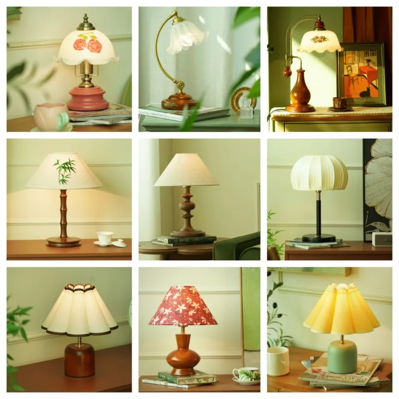 

Зарядная настольная лампа в стиле ретро, американская атмосфера, прикроватная лампа, роскошная портативная креативная средневековая сенсорная ночная лампа из цельного дерева для спальни