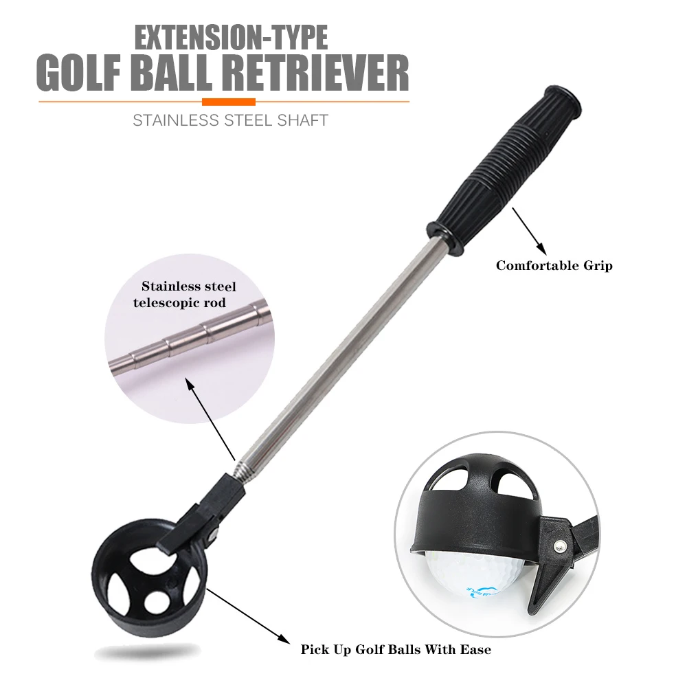 Extension-type Golf Ball Retriever Stainless Steel Shaft Telescopic Rod Golf Outdoor Sport Accessory Portable Pick Up Tool