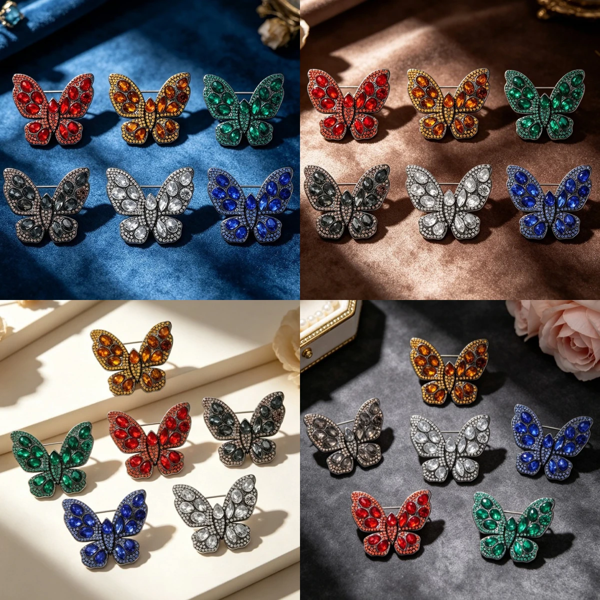 Cross border retro full diamond butterfly brooch, animal brooch, palace style coat accessory, chest flower