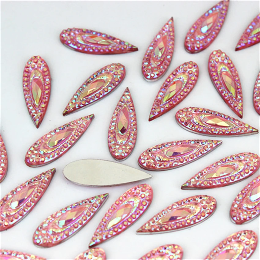 Cong Shao 50pcs 7*21mm AB Color Pear Shape Flatback Resin Rhinestone Stones Crystal For Clothes Craft Button Decoration ZZ266